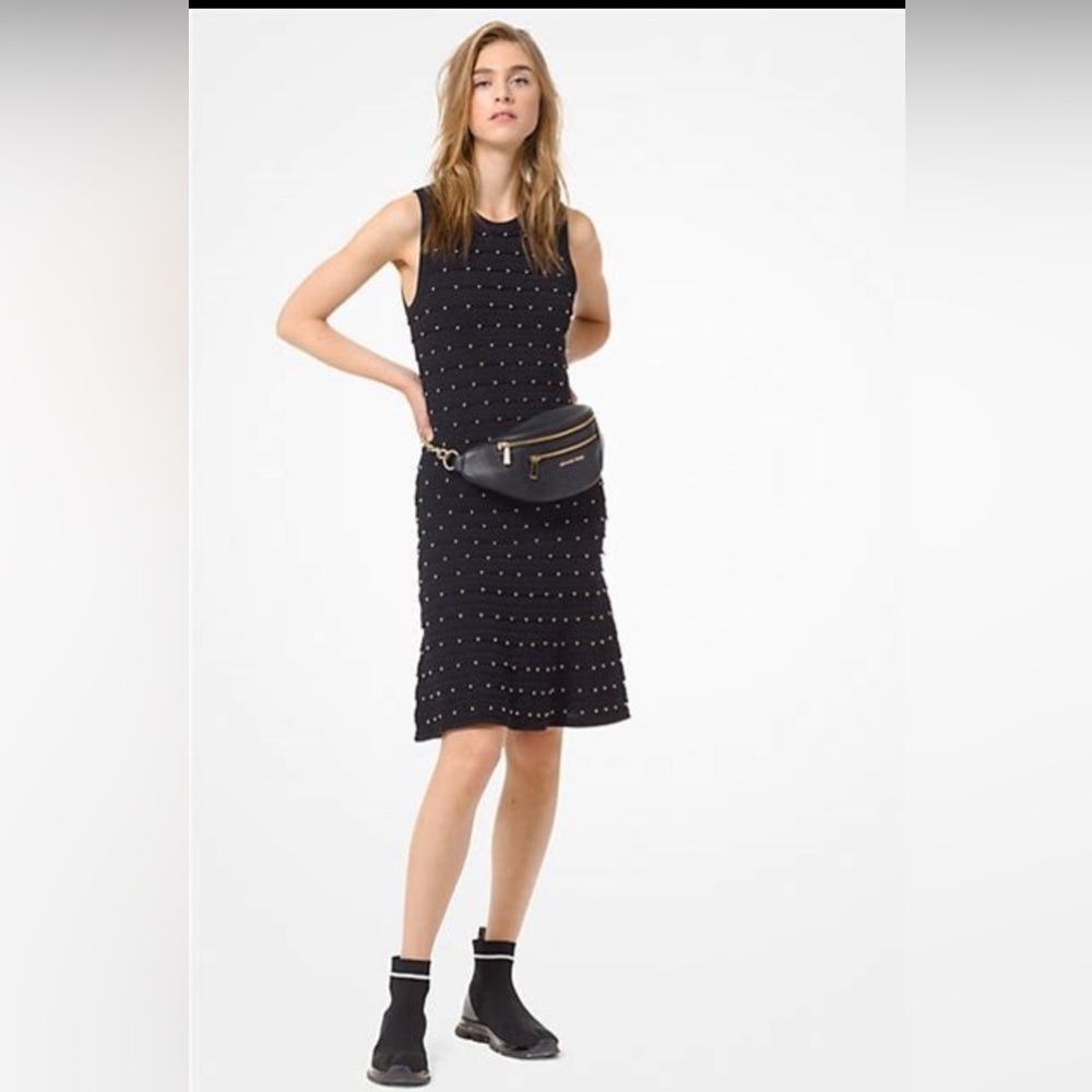 NWT MICHAEL MICHAEL KORS Embellished Scalloped Tank Dress Studded Sz L $295